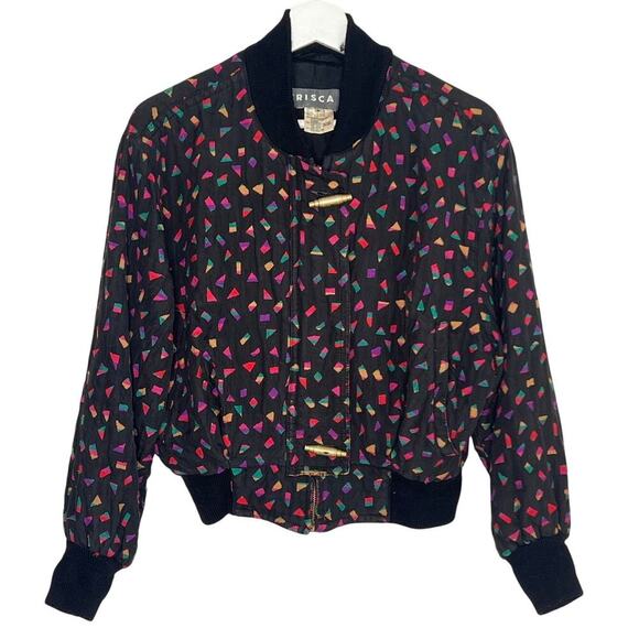 Vintage Crisca Wool/SillbBlend Printed Long Sleeve Full Zip Bomber Jacket 36 - Picture 1 of 11